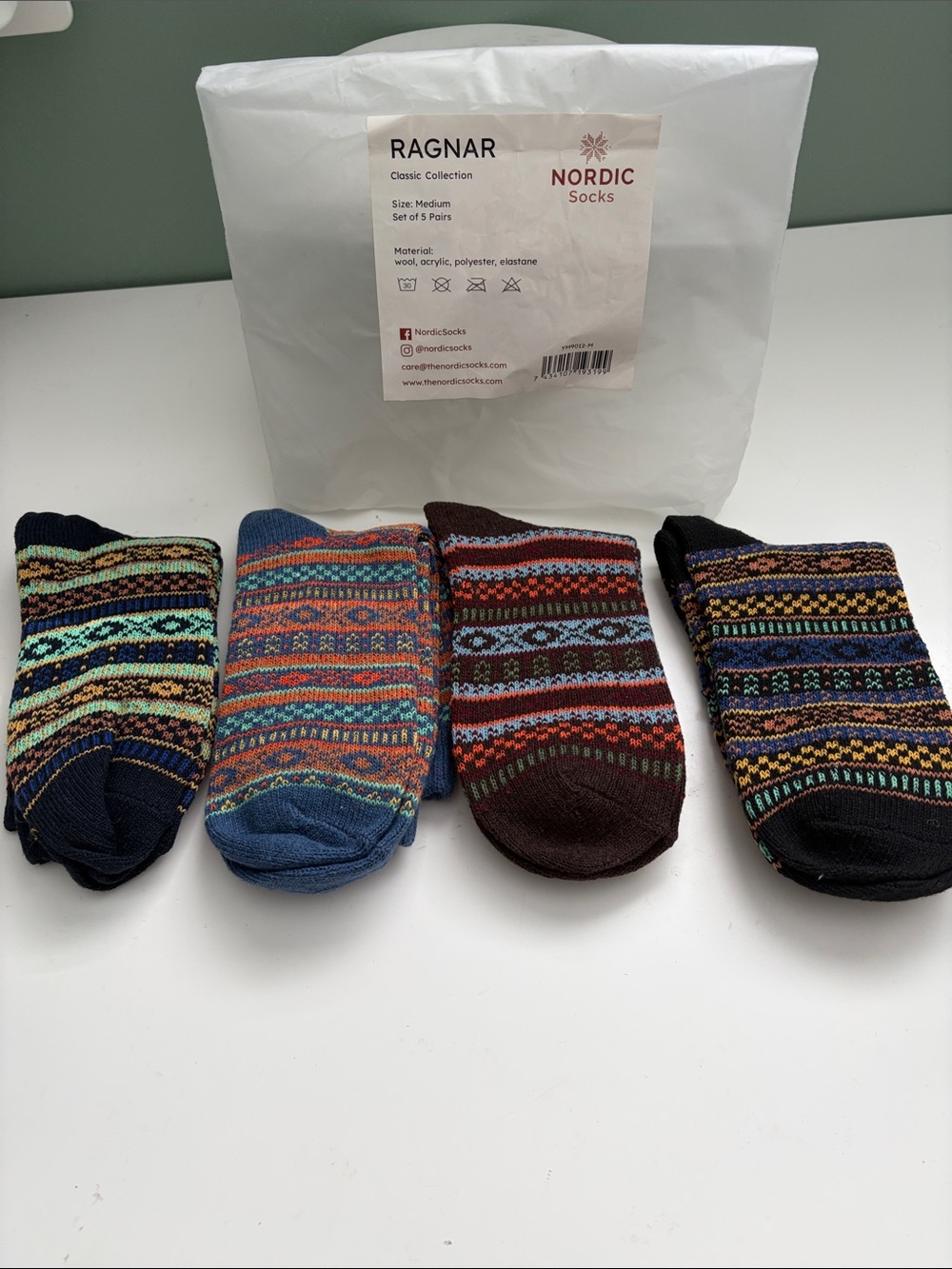 Nordic Socks Unisex Patterned Wool Socks - Multicolor (Set of 4)